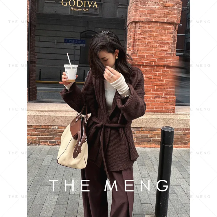 THE MENG【热可可】高克重羊绒绵羊毛轻奢设计师款开衫#M241E078