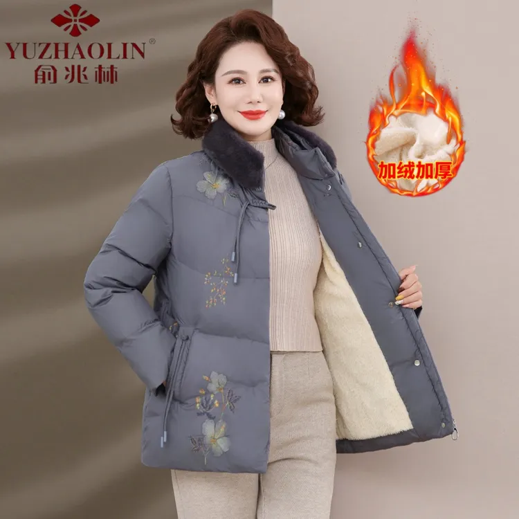 俞兆林女装中年妈妈装立领加绒冬季高端中老年女装老太太过年衣服