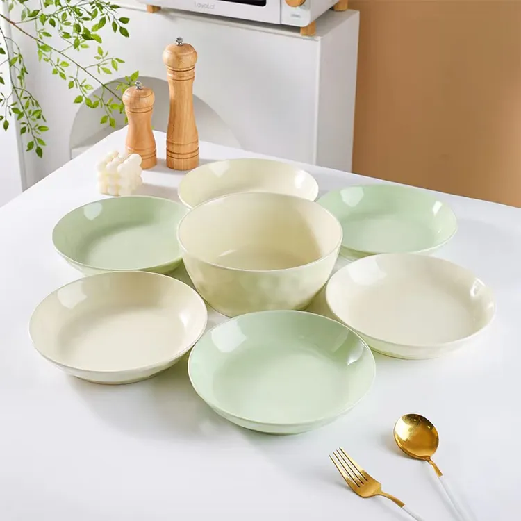 芬利兰【7个装】釉下彩石纹8.2英寸6圆盘1汤碗7件套陶瓷轻奢家用