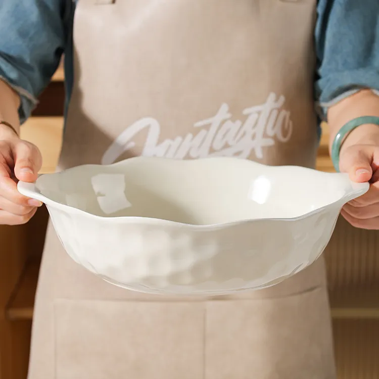 芬利兰【1个装】釉下彩石纹12英寸双耳大汤盆家用陶瓷创意简约-1