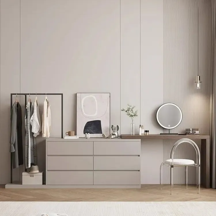 2024梳妆台卧室现代简约小户型床尾斗柜妆台一体衣帽架组合化妆桌