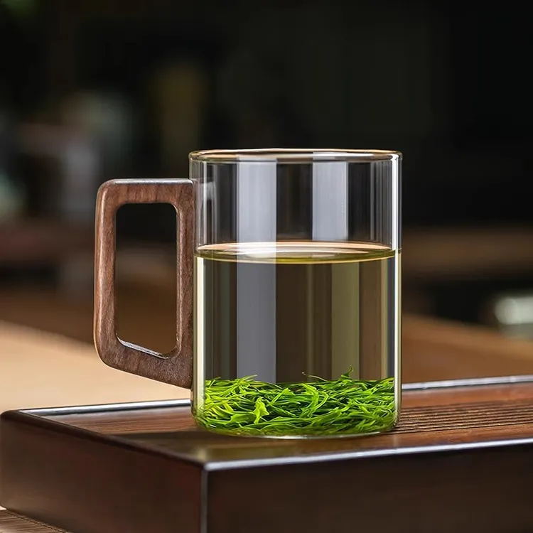 高档胡桃木耐热茶杯男士专用大容量带把绿茶杯耐高温防烫喝茶杯