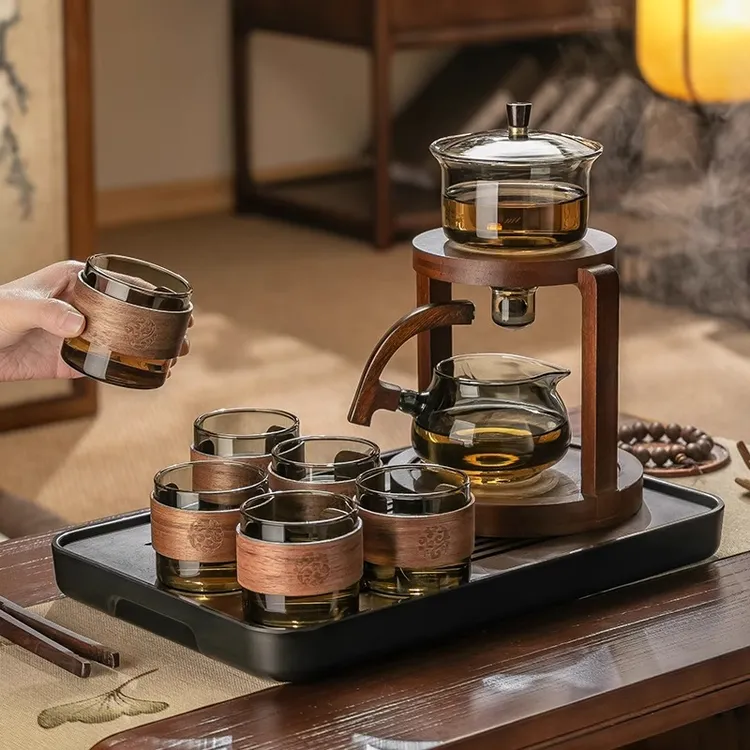 高档全自动泡茶神器创意耐热透明全套玻璃茶具套装功夫茶具4-6人