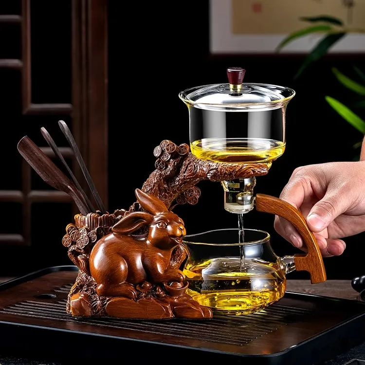 玉兔聚财懒人茶具套装家用功夫茶杯茶壶玻璃全自动分茶器泡茶神器