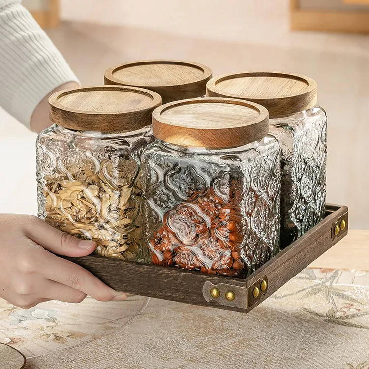 新中式窗花玻璃密封干果收纳盒家用客厅茶几瓜子坚果盘糖果零食盒