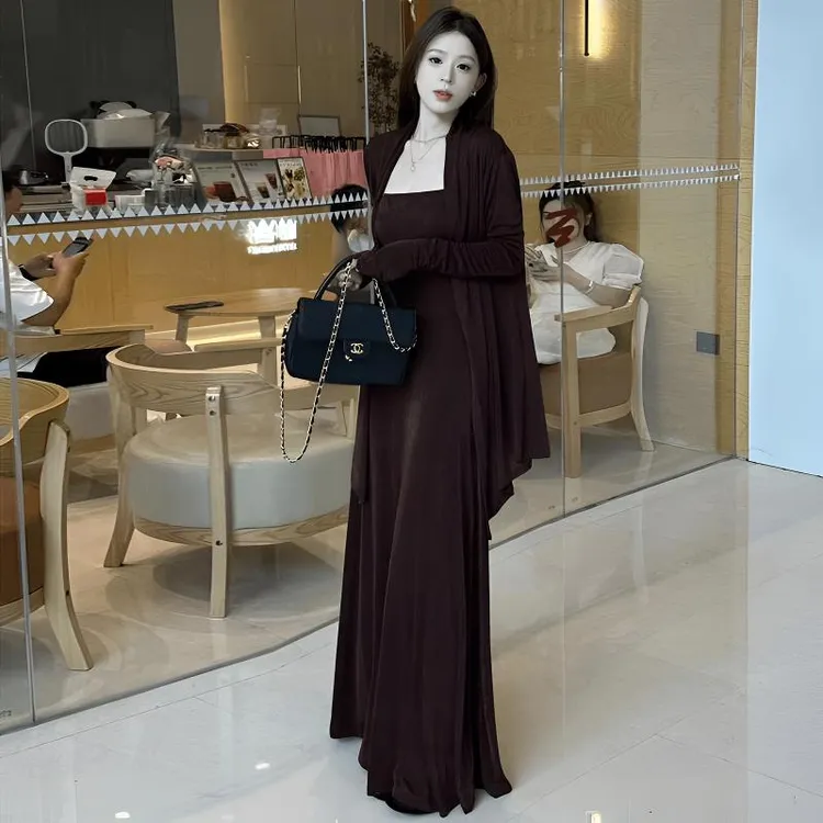 XX大码气质法式高级感吊带连衣裙秋装新款长裙裙子两件套女装8706