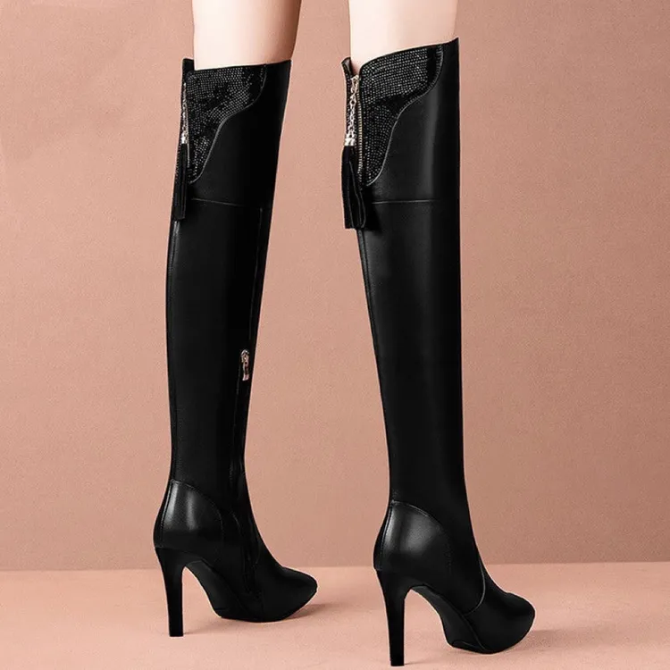 新款爆款软皮软底过膝长靴女2025新款细跟高跟加绒长筒靴高筒靴子