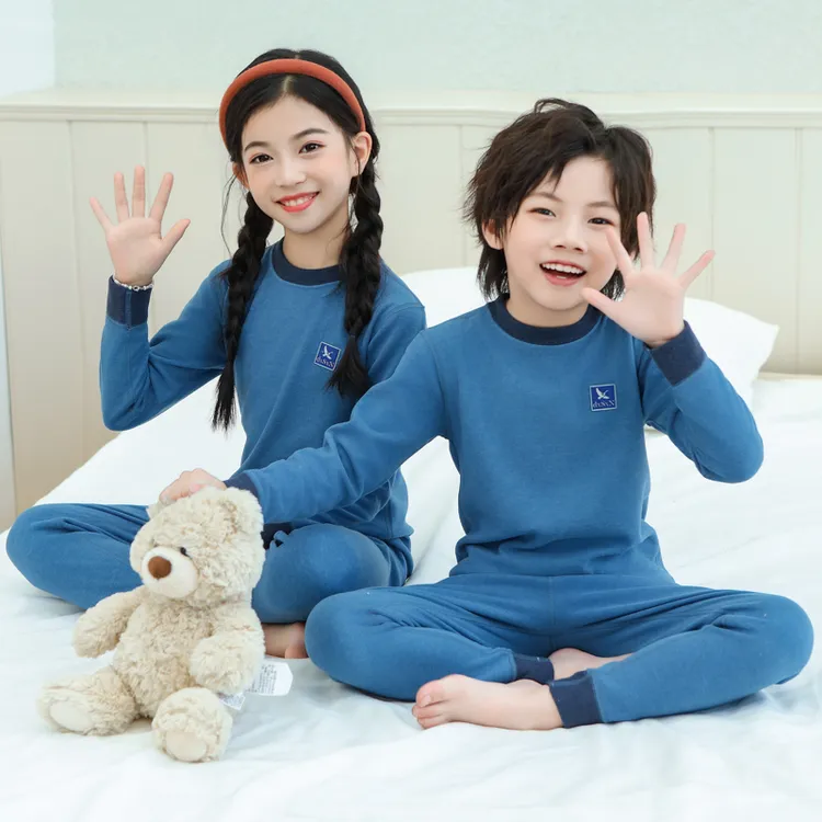 儿童羊毛蚕丝保暖内衣套装秋衣秋裤中领男女孩抗菌磨毛青少年秋冬