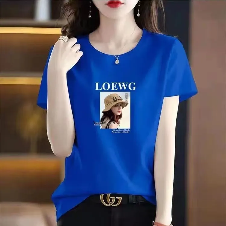  新款女士纯棉T恤短袖宽松休闲百搭印花圆领百百棉短袖【女神款】