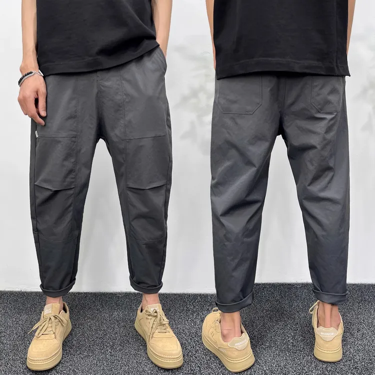 速干抽绳小众宽松帅气休闲裤男士2024夏季美式潮牌高端纯色工装裤
