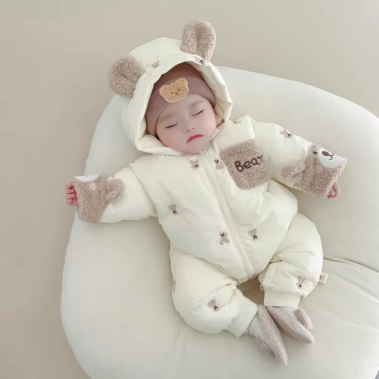 超萌婴儿连体衣服秋冬季夹棉新生儿宝宝加绒加厚冬装外出棉服套装