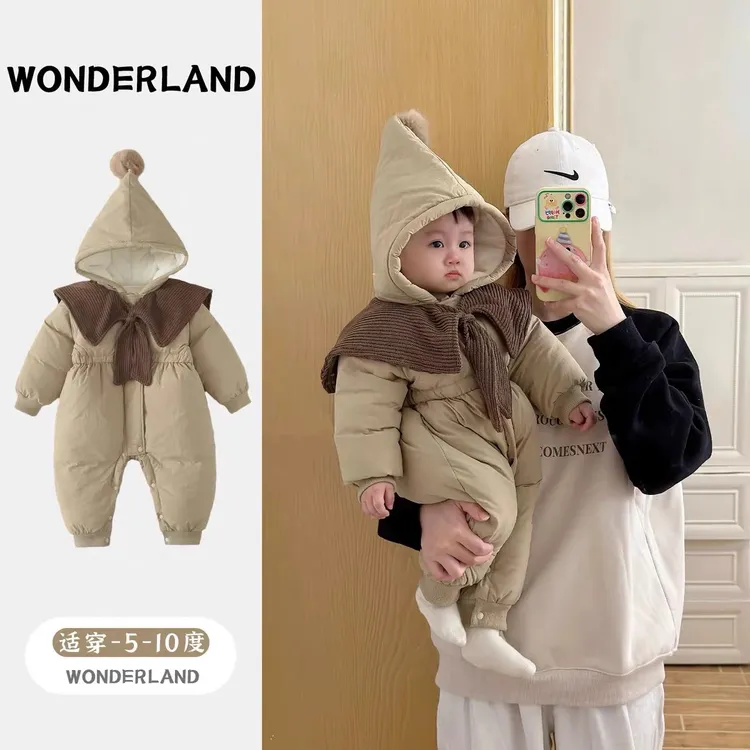 2024新款婴幼儿男女宝宝连体衣超萌加绒夹棉连帽哈衣冬季外出棉服