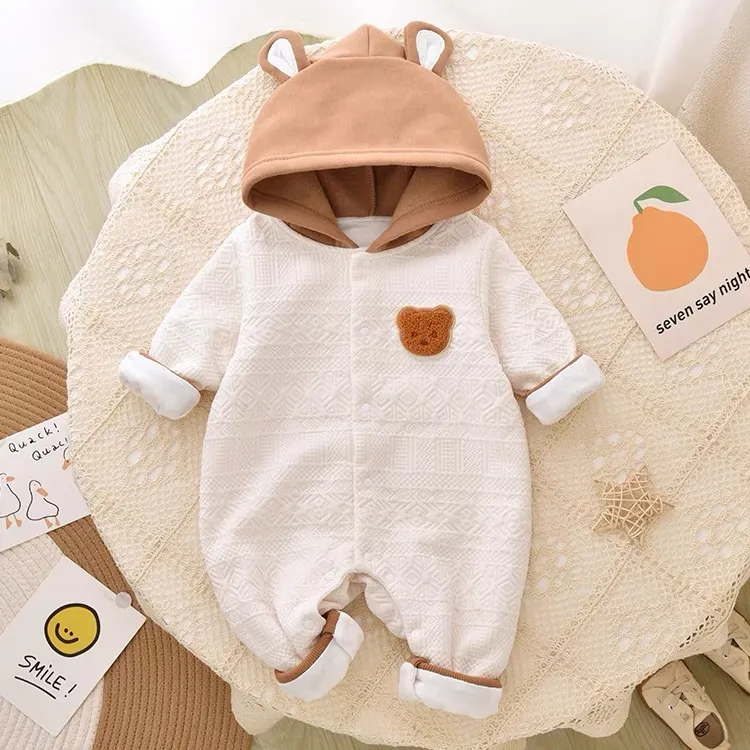 婴儿连体衣双层连体带帽爬服春秋装新生儿保暖哈衣秋装宝宝外出服