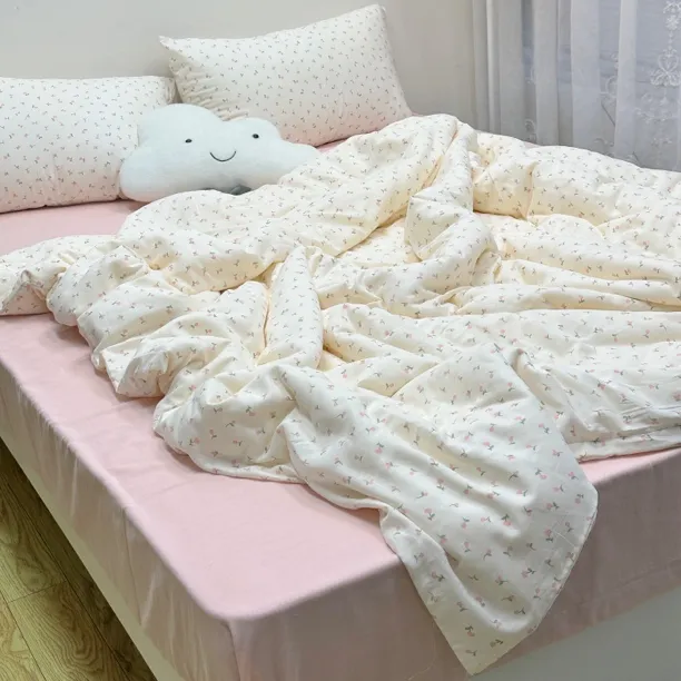夏舍 A类母婴级全棉双层纱四件套纯棉小清新床品宿舍三件套四季款