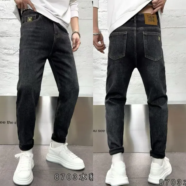 2024男士加绒加厚百搭冬款时尚直筒弹力宽松休闲裤裤子牛仔裤秋冬