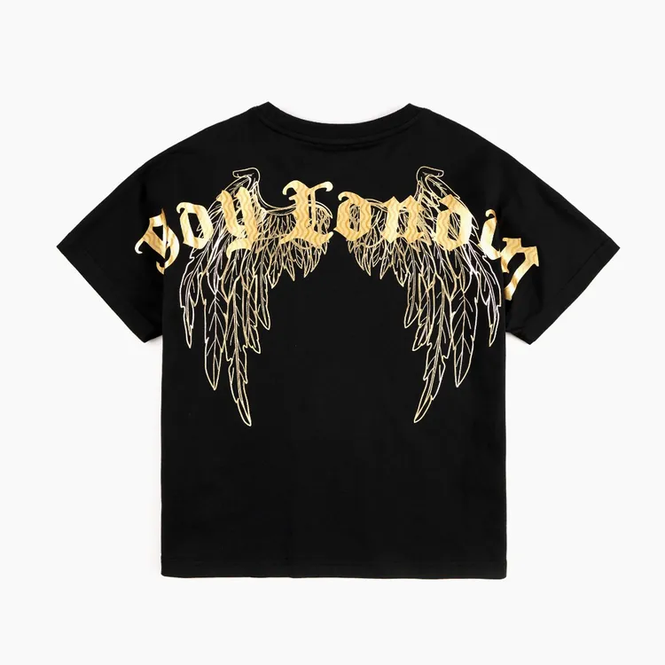 BOYLONDONBOY童装 儿童宽松版型短袖春夏季潮酷洋气黑色短袖T恤