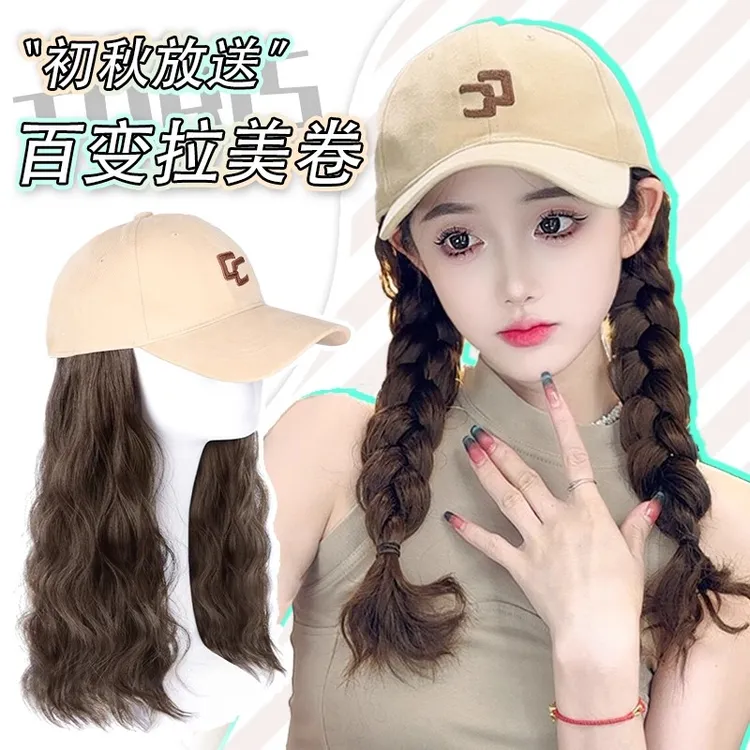 帽子假发一体时尚鸭舌帽长卷发仿真发自然假发女长发假发帽全头套