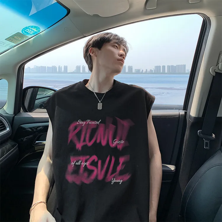 美式复古无袖t恤背心男款夏季潮牌篮球运动汗衫纯棉坎肩宽松马甲