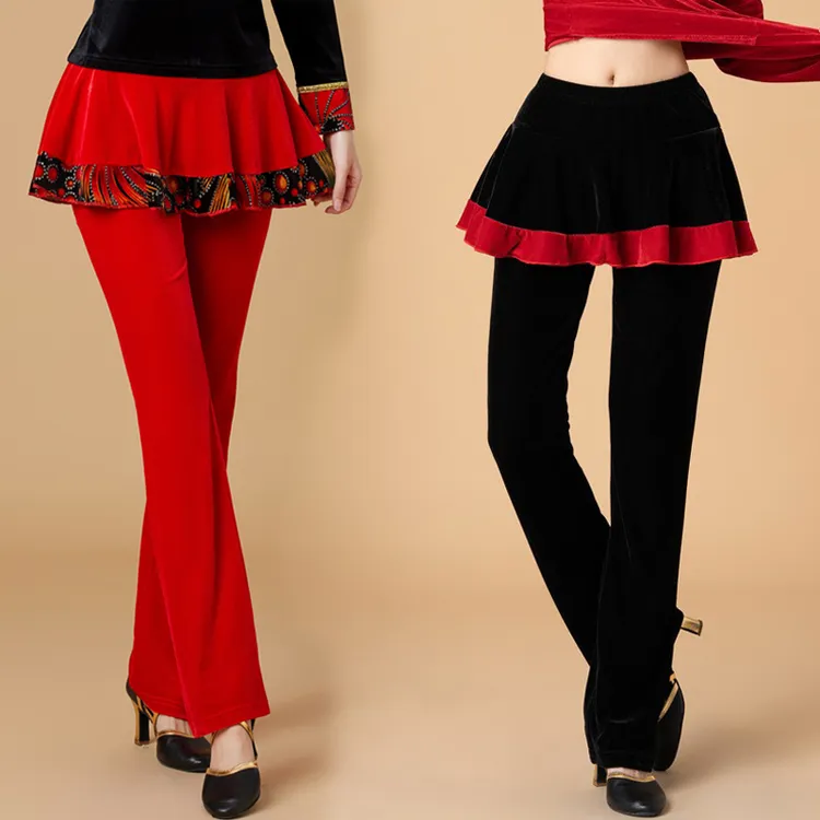 悦姿美特广场舞裤子新款裤裙广场舞蹈拉丁舞长裤跳舞服装金丝绒练