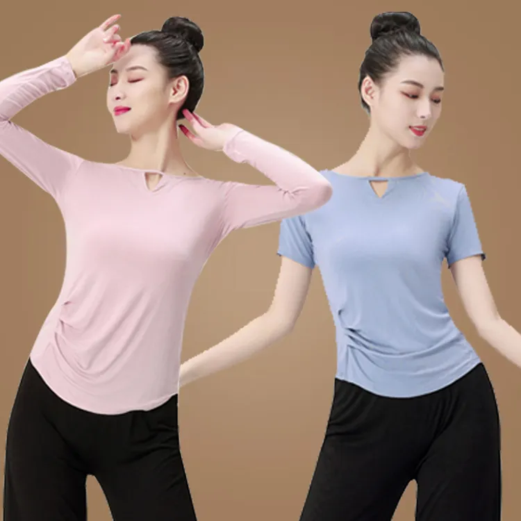 悦姿美特时尚简约舞蹈上衣春夏新款广场舞衣服莫代尔纯色练功服表