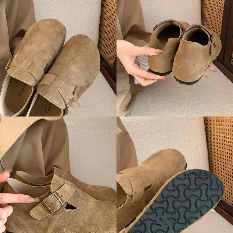 内增高5CM！森系复古小个子增高勃肯鞋女秋冬季全包懒人博肯单鞋