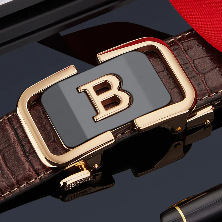 保罗皮带男款年轻人真皮正品高档鳄鱼纹腰带潮流纯牛皮自动扣裤带