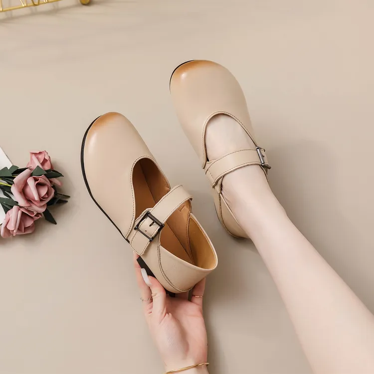 2024爆款久站不累妈妈鞋百搭不累脚真皮一脚蹬女鞋轻便软底单鞋女