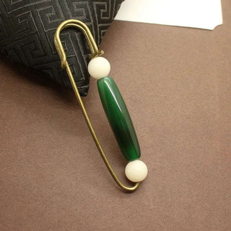 黄铜胸针 古典民族风防走光大别针长款琉璃菩提根扣针开衫大衣配