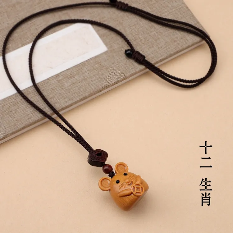 非金属木质项链 可爱十二生肖项链项坠属相吊坠毛衣链长款男女
