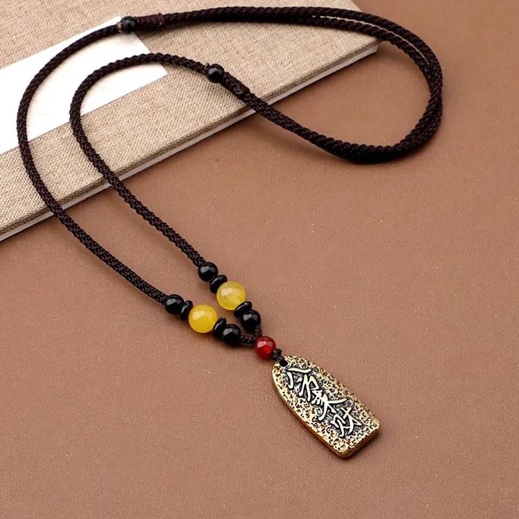 古风实心黄铜吊坠项链长款民族风毛衣链男女复古百搭挂饰秋冬配饰