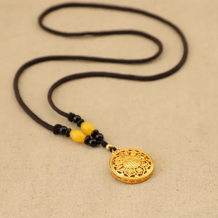 铜合金项链 古风八宝罗盘项链金色不掉色吊坠女百搭国风毛衣链