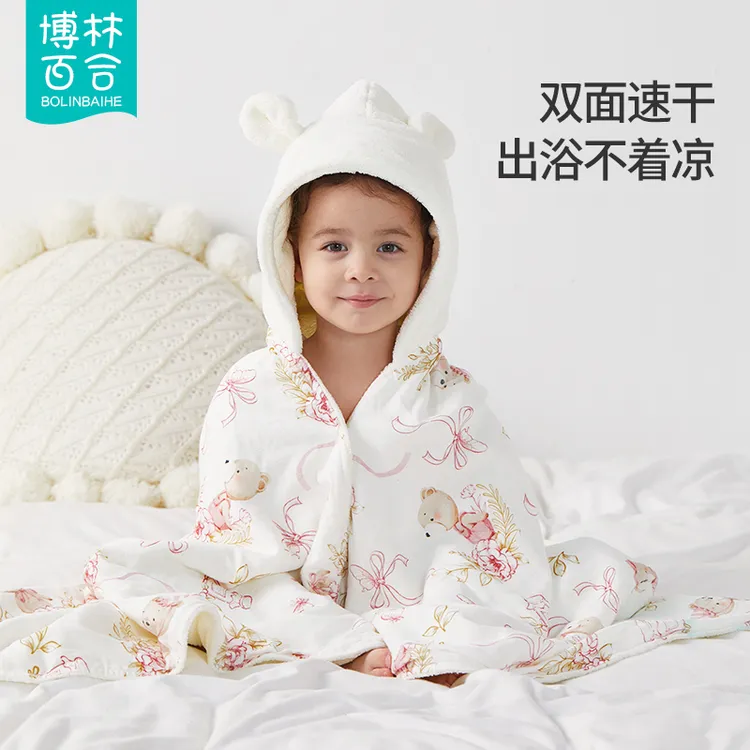 婴儿浴巾斗篷带帽速干吸水儿童浴袍新生儿宝宝幼儿洗澡裹巾秋冬季