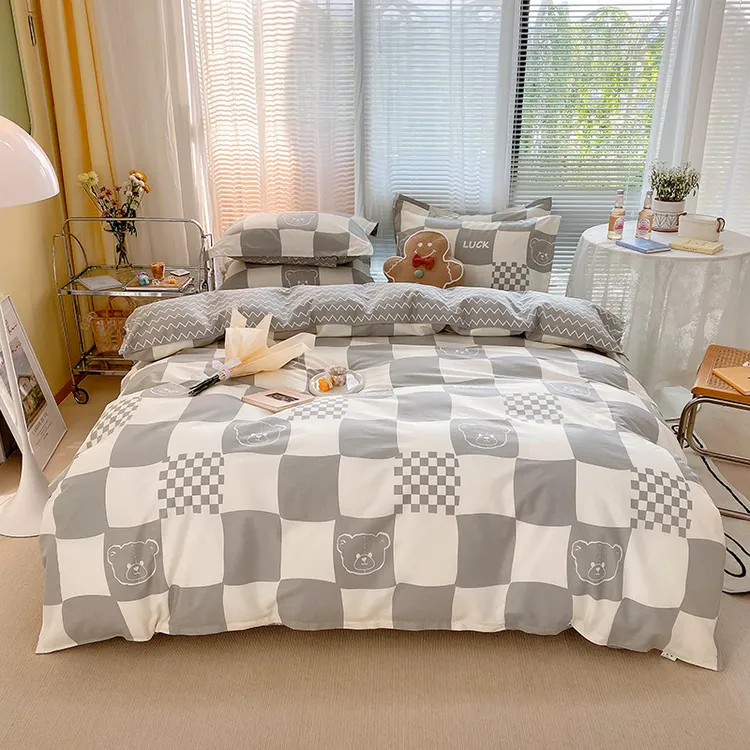 ins小清新全棉四季款四件套简约卡通纯棉印花学生宿舍床单被套