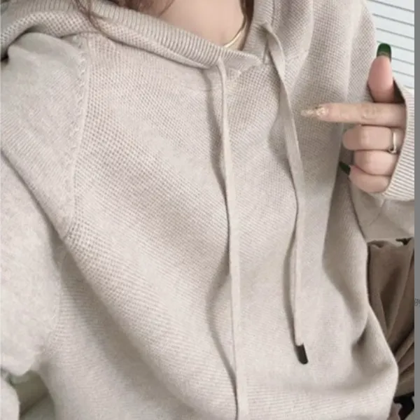 蓝卡缇外贸单简约连帽针织毛衣百搭上衣打底长袖套头长袖针织衫