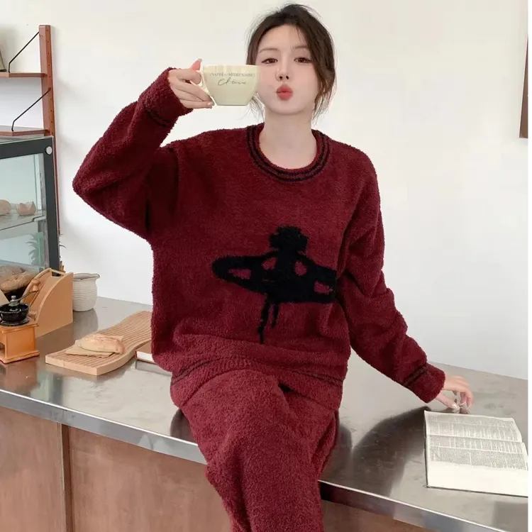 秋冬新款加厚保暖软绵绵时尚高级感睡衣女套头休闲宽松外穿家居服