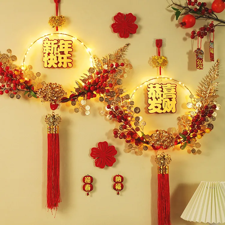 2026发光花环春节装饰用品客厅玄关布置装扮挂件新年喜庆乔迁挂饰