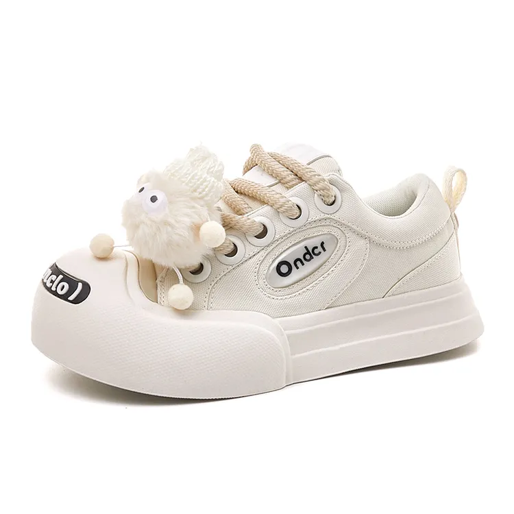 【白鹿同款】开口笑帆布鞋 增高厚底圆头黑白大头鞋