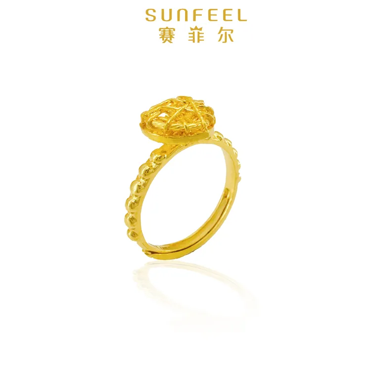 SUNFEEL/赛菲尔【双十一】足金花丝爱心黄金戒指活口送女友节日礼物