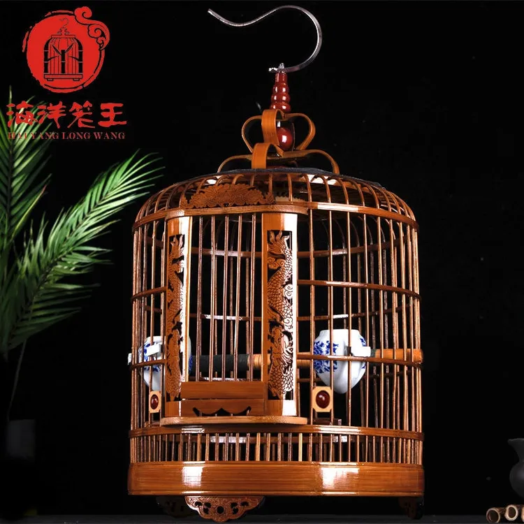 竹制老竹画眉鸟笼八哥鸟笼新镂空雕花鸟笼全套