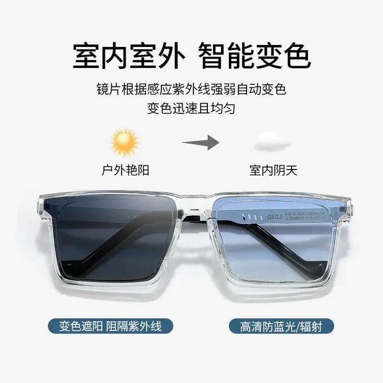 【全天候新款】两用变色墨镜时尚方框8088夜间开车专用眼镜男款