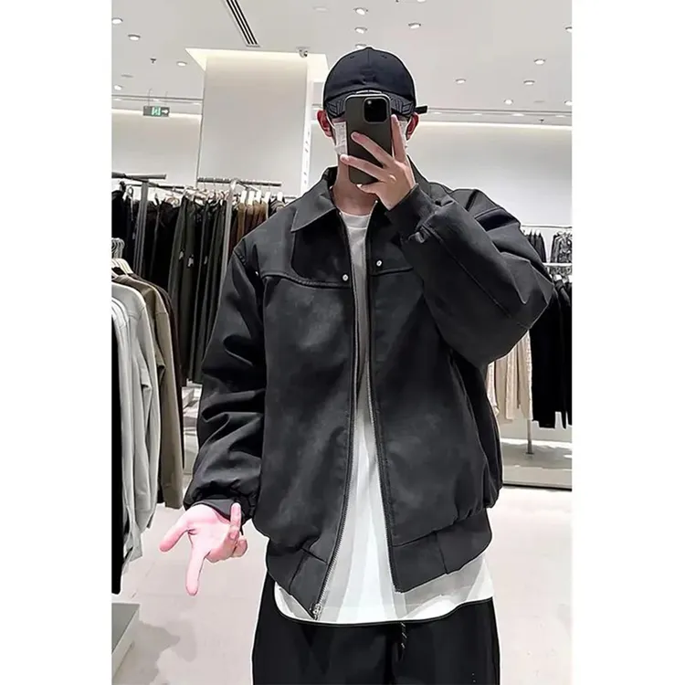 美式复古皮衣外套男款小众铆钉装饰潮流高级感夹克痞帅短款棒球服