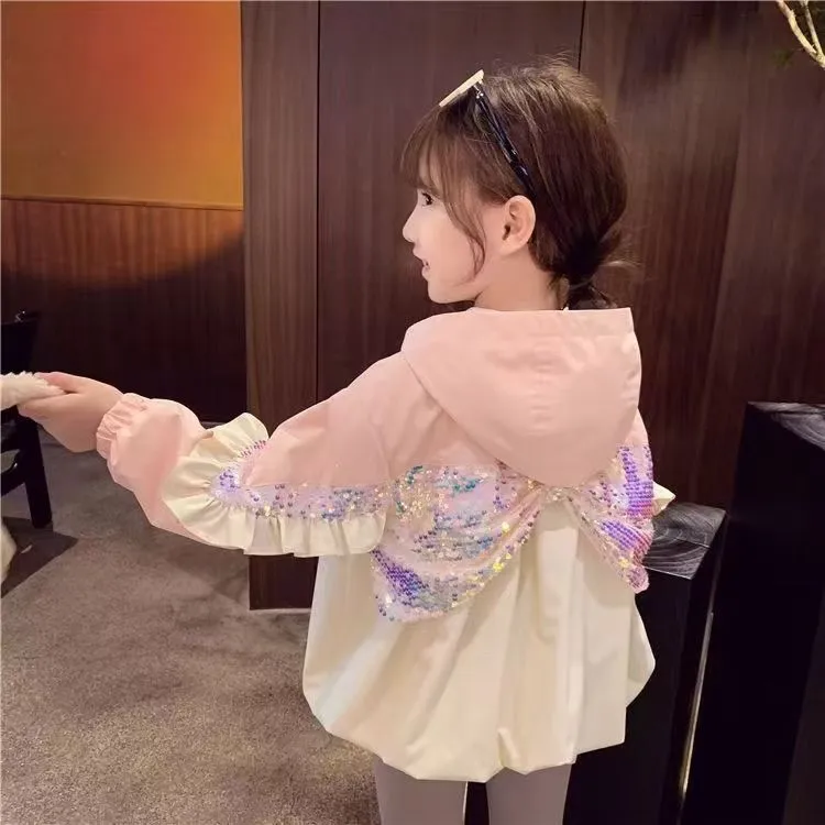 女童春秋装外套2024新款洋气宝宝宽松连帽风衣儿童秋季网红上衣