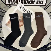 女士秋冬新款潮品双针纯色皮扣重工高筒潮袜袜子ins中筒日系韩版