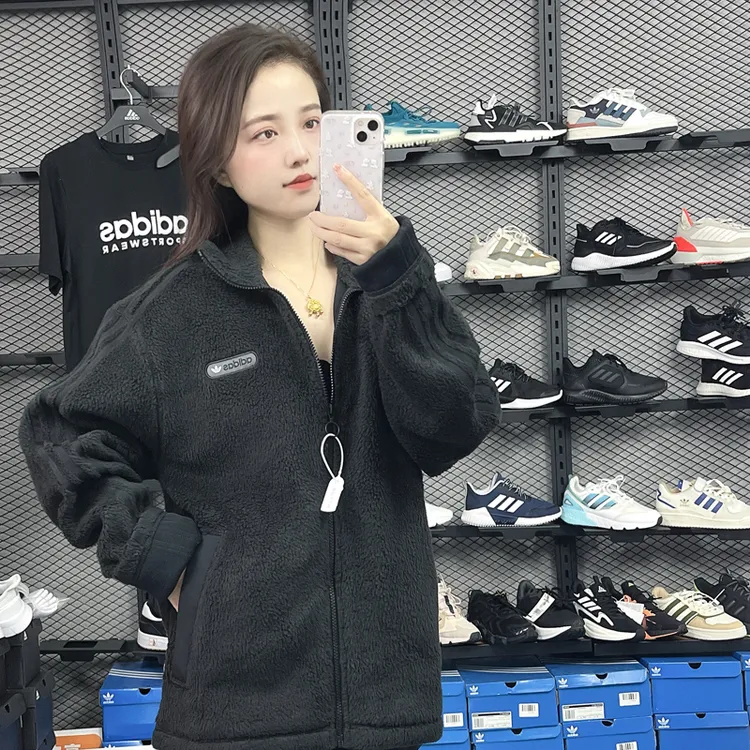 正品Adidas阿迪达斯三叶草男款运动休闲毛绒保暖茄克外套H31296