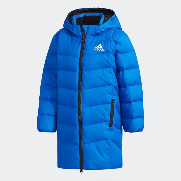 正品Adidas阿迪达斯冬季儿童中长款连帽运动休闲保暖羽绒服DM7115