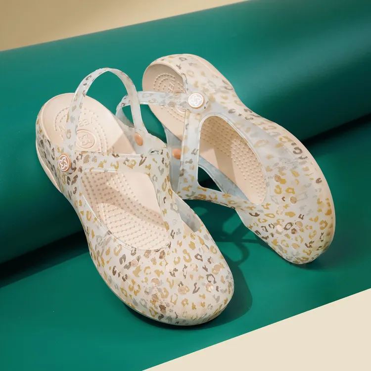 VEBLEN新款《豹纹》夏季凉鞋坡跟防滑舒适时尚女款外穿印花2024爆款