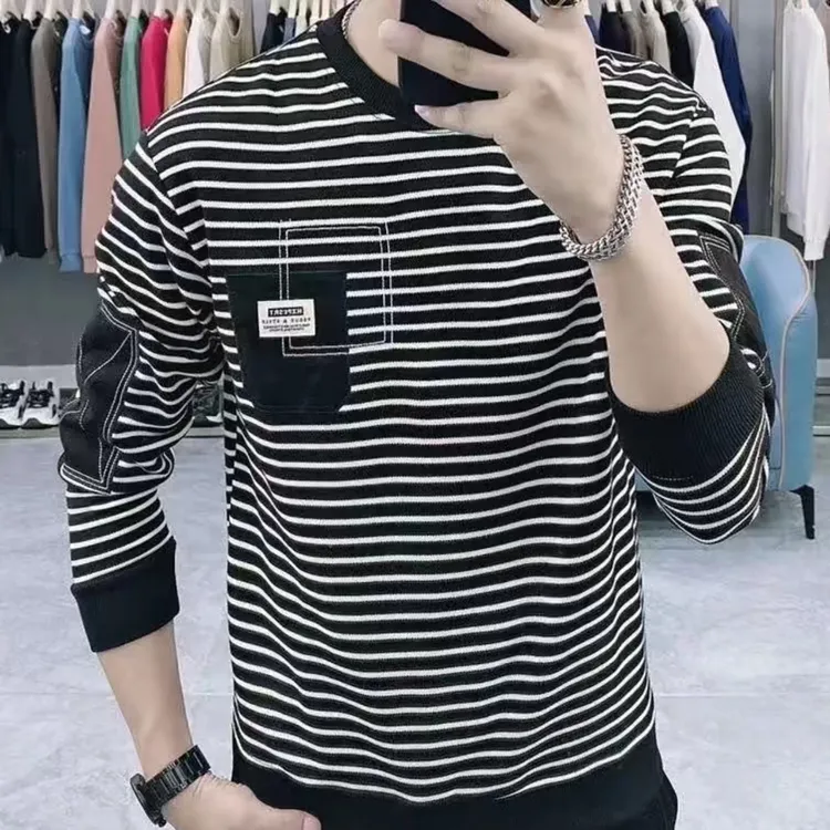 9953秋冬季新款针织棉时尚经典条纹卫衣