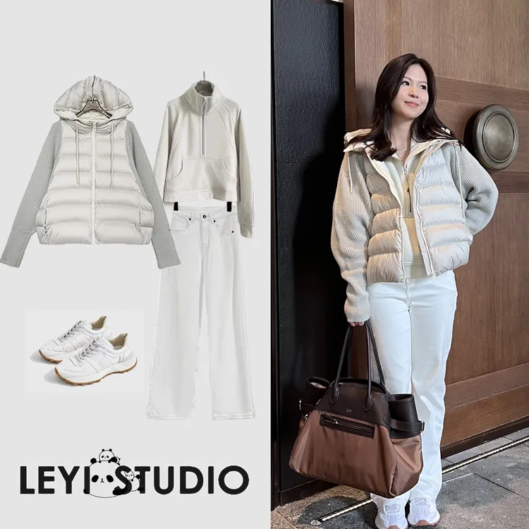 LEYI “B*C现货羽绒服”90%白鸭绒23秋冬新款保暖连帽简约拼接-2321