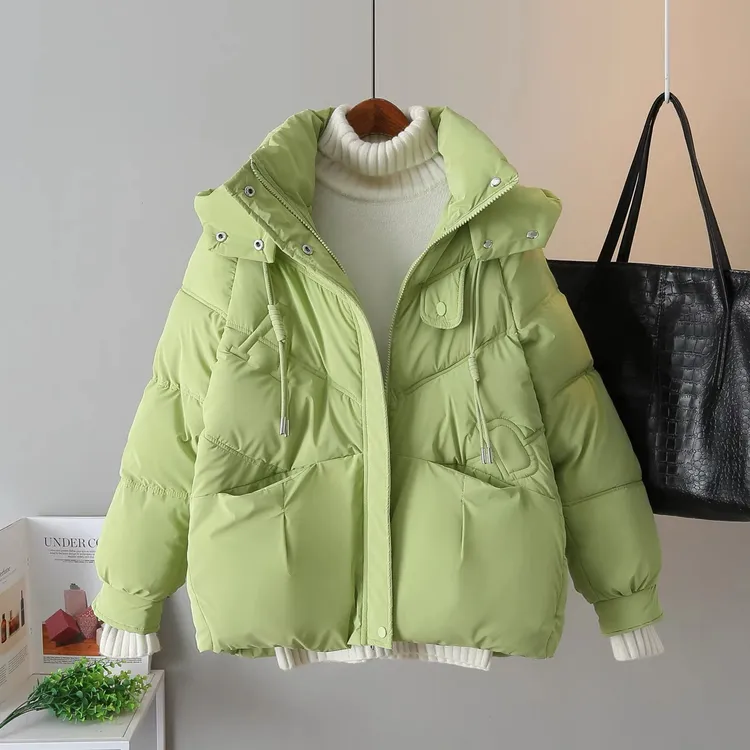 韩系百搭棉服女2024年新款宽松短款棉服加厚棉袄女冬装连帽外套潮