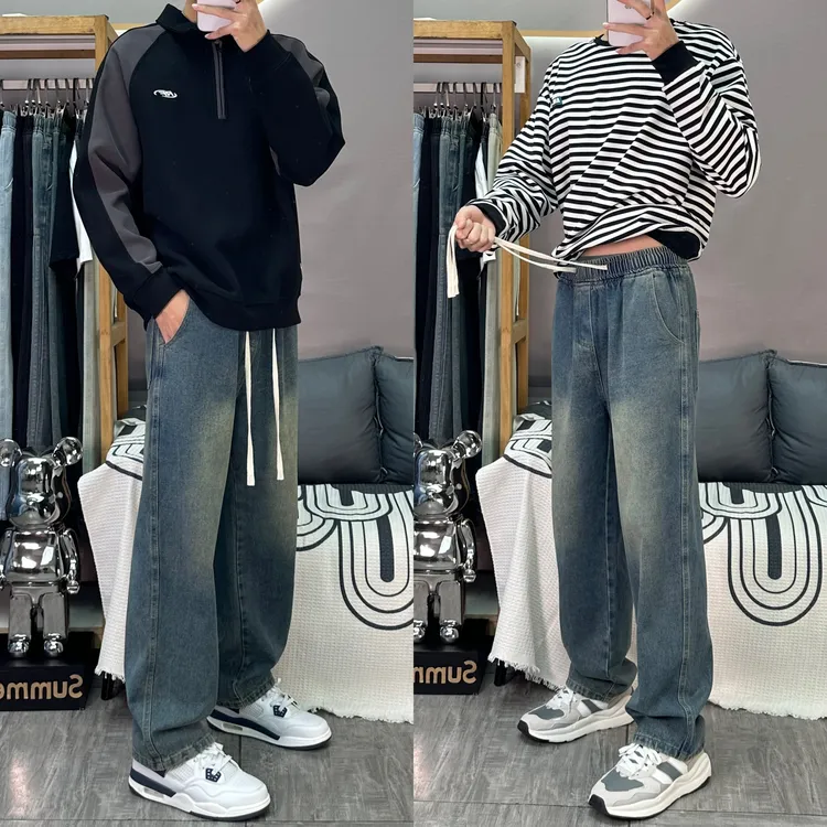 美式穿搭牛仔裤水洗cleanfit男款男士欧若风夏季潮流直筒宽松裤子